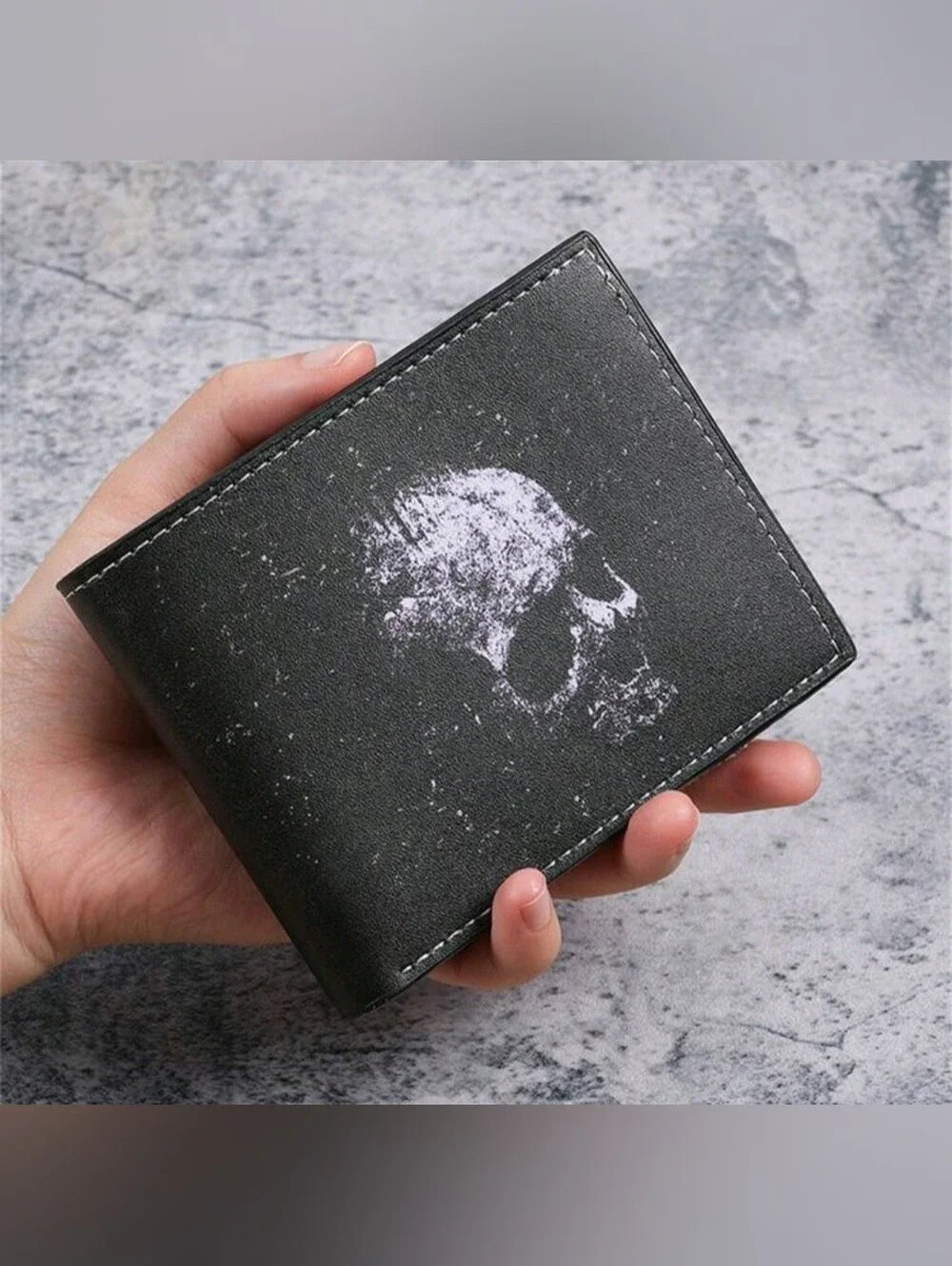 Cross-Border Wallet Bat Skull Design Short Wallet Vintage Skull Printed Bifold
